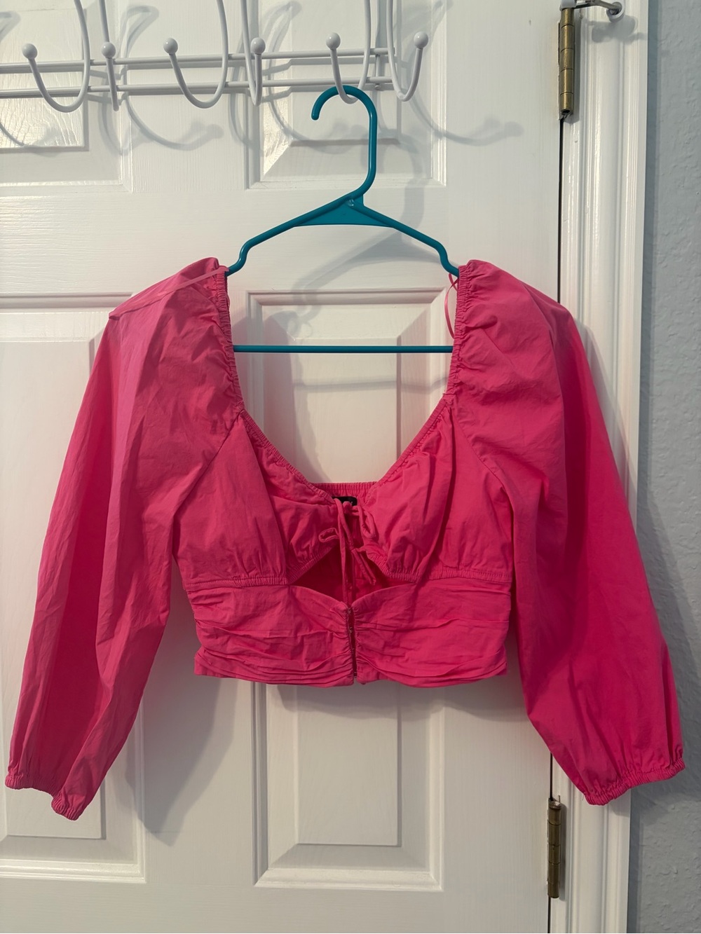 Cotton Candy Hot Pink Puff-Sleeve Crop Top
